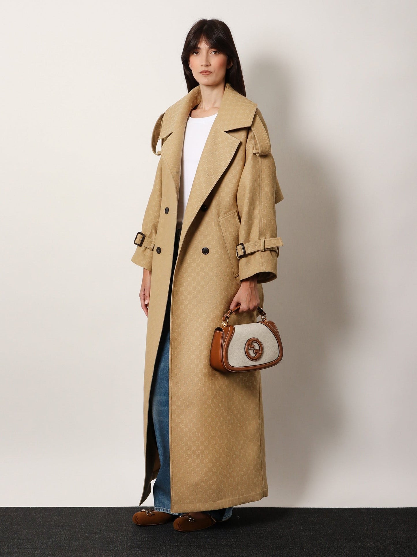 Gucci Wool and silk crepe coat with all-over GG motif