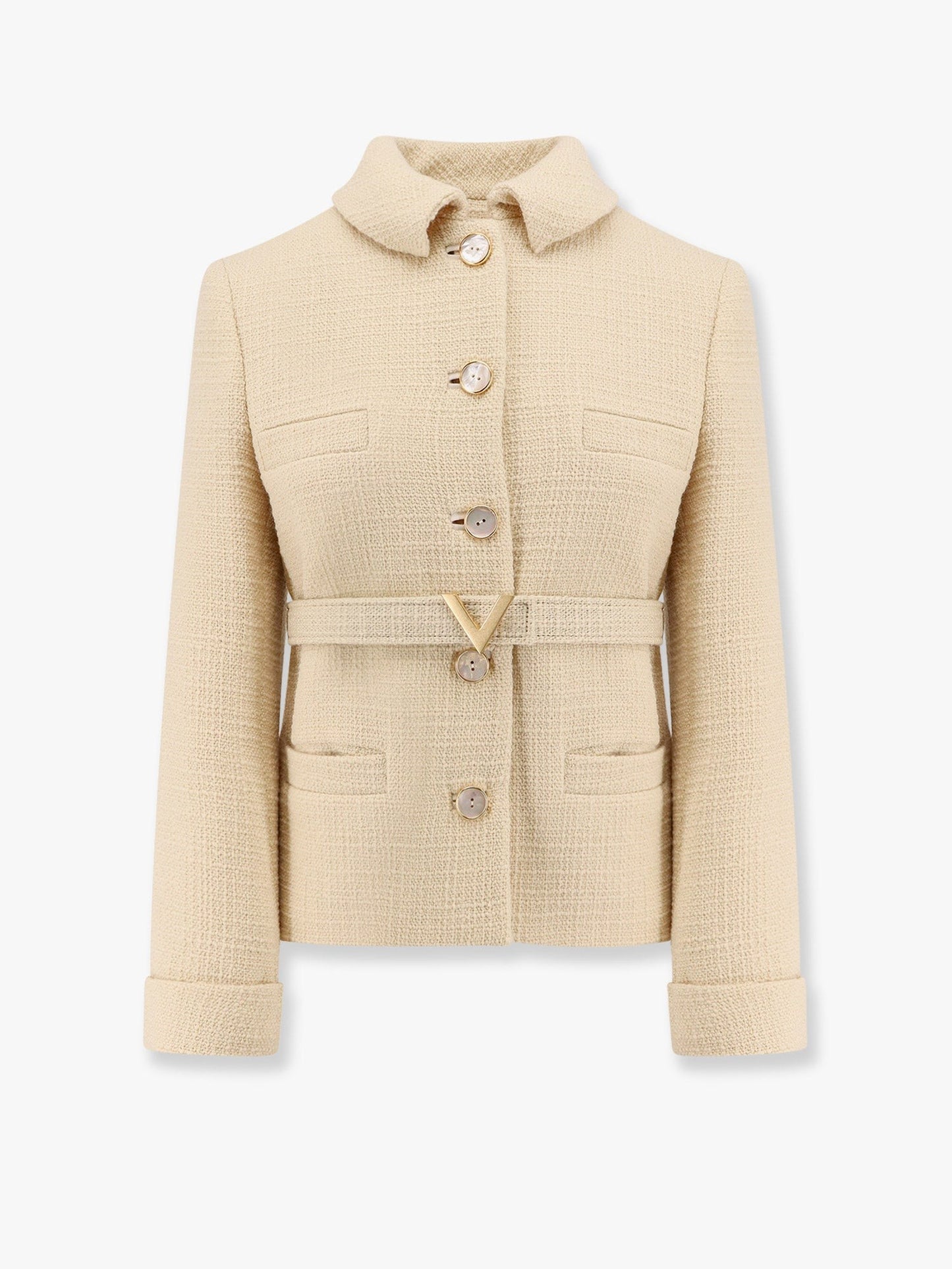 Valentino Wool blazer with leather belt and v gold buckle