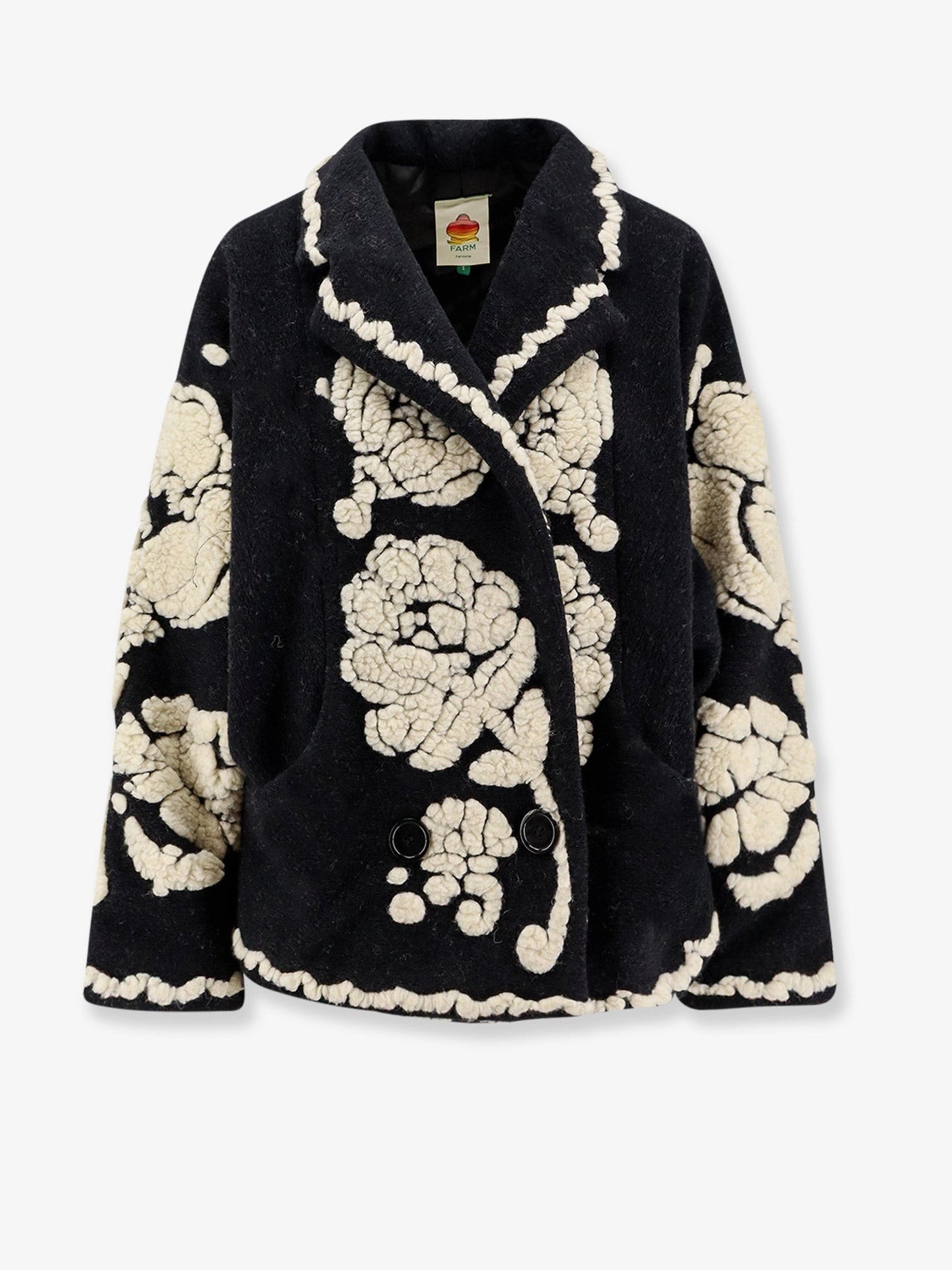 FARM RIO Wool blend coat with Floral Arabesque motif