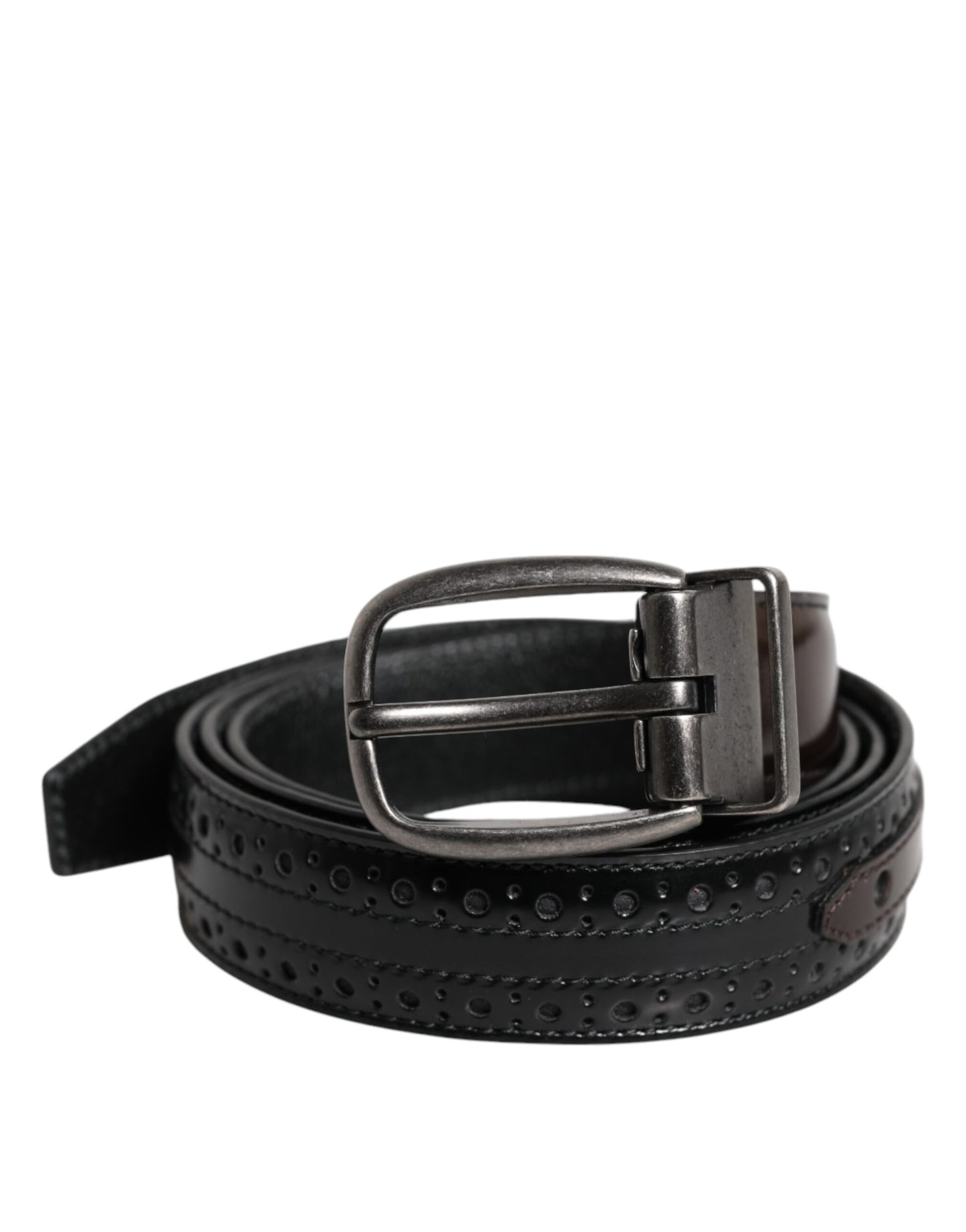 Dolce & Gabbana Black Brown Leather Classic Metal Buckle Belt