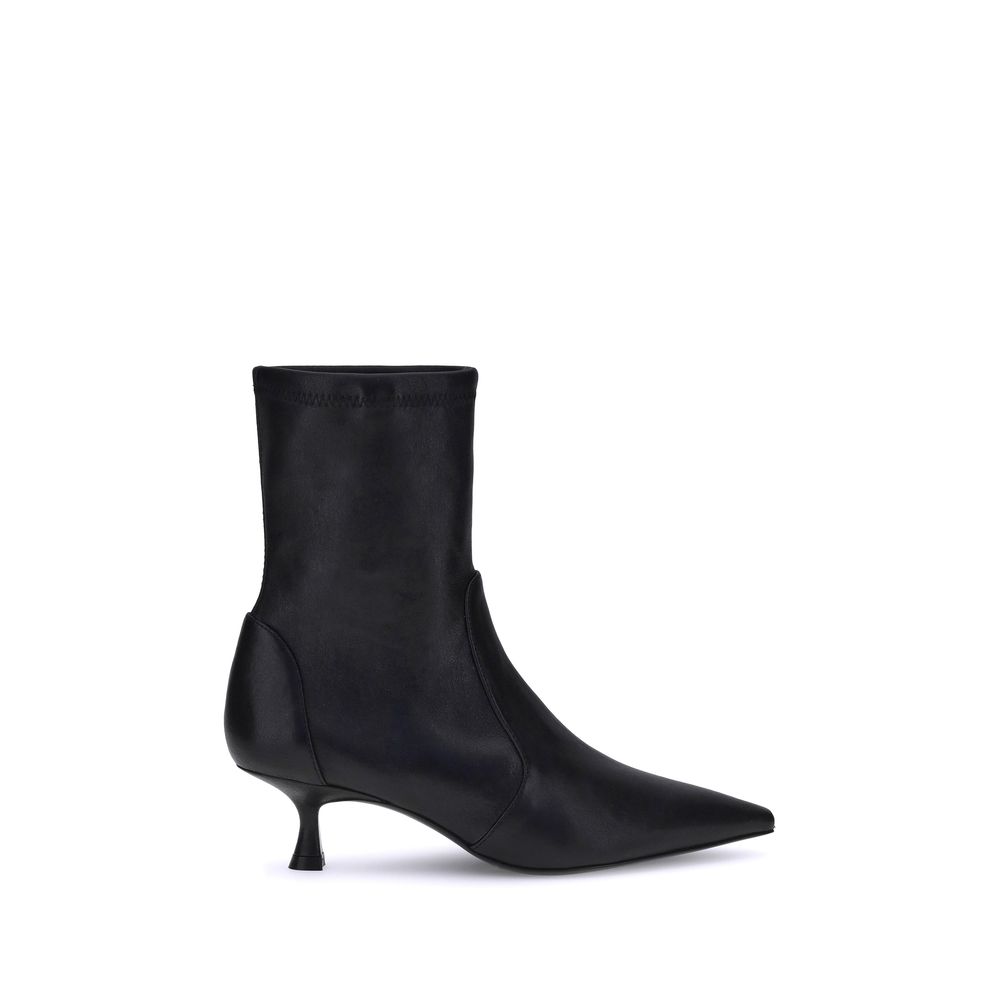 Stuart Weitzman Black Calf Leather Bos Taurus Ankle Boots