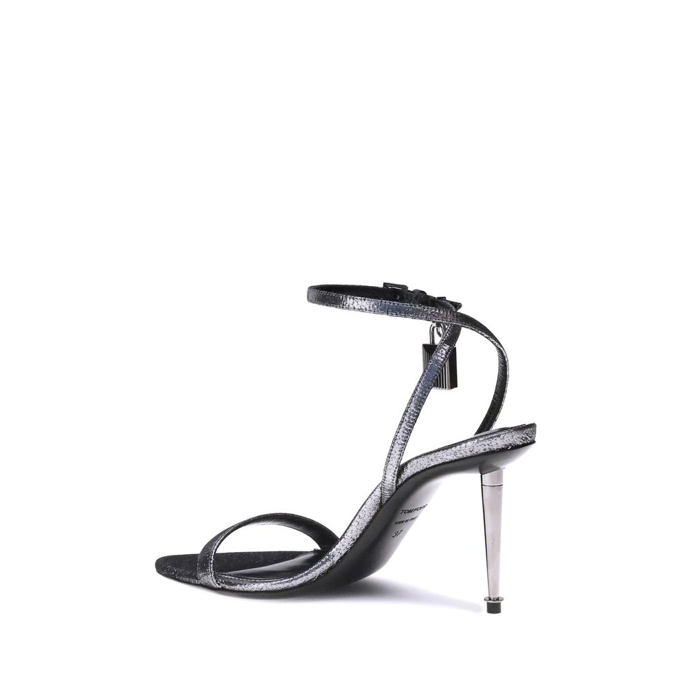 Tom Ford Silver Calf Leather Bos Taurus Stiletto Heel Sandals