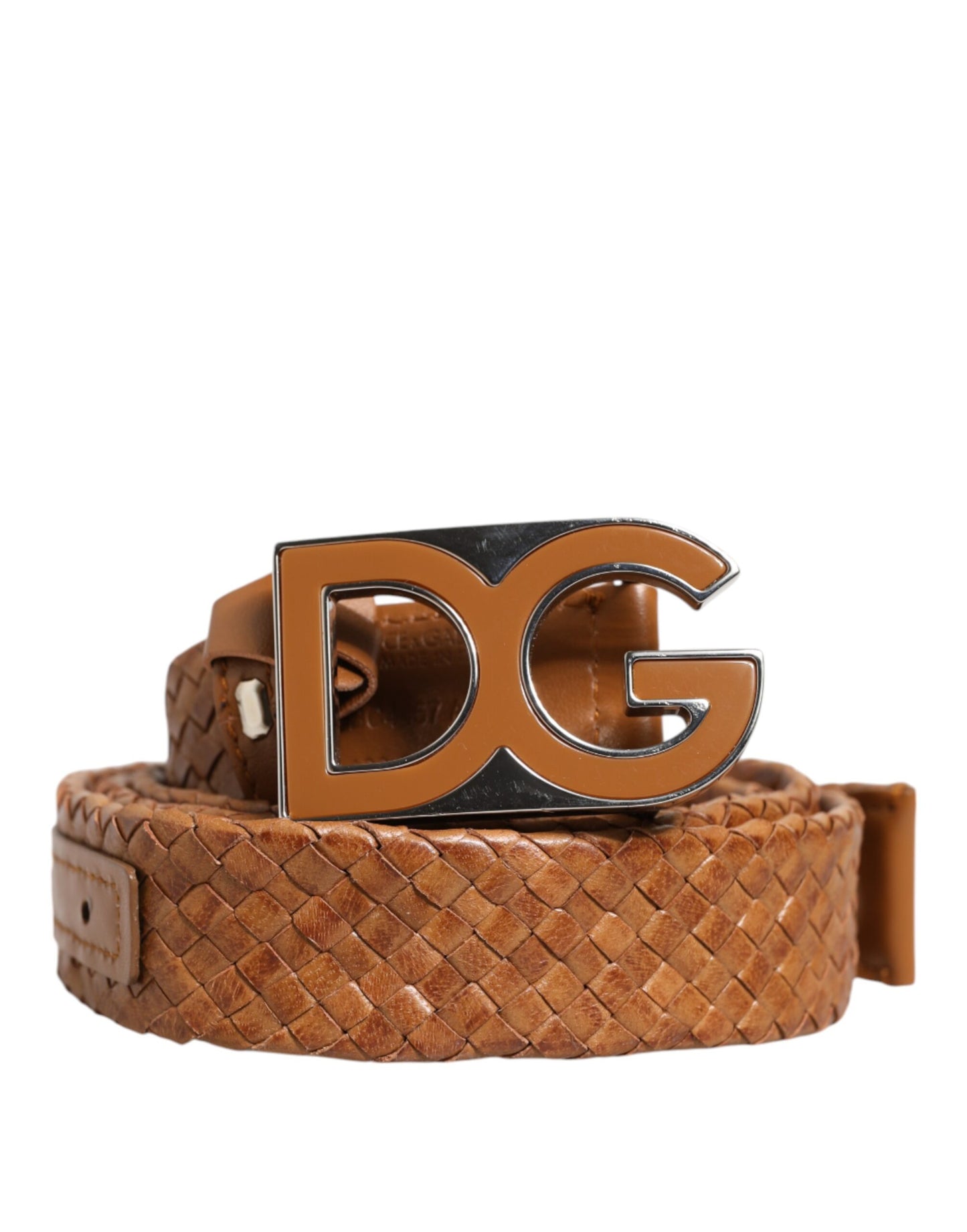 Dolce & Gabbana Brown Braided Metal DG Logo Buckle Belt