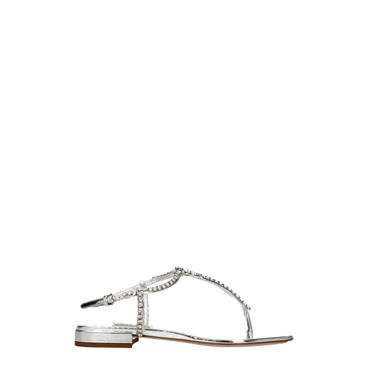Miu Miu Gray Leather Flip-Flop Sandals
