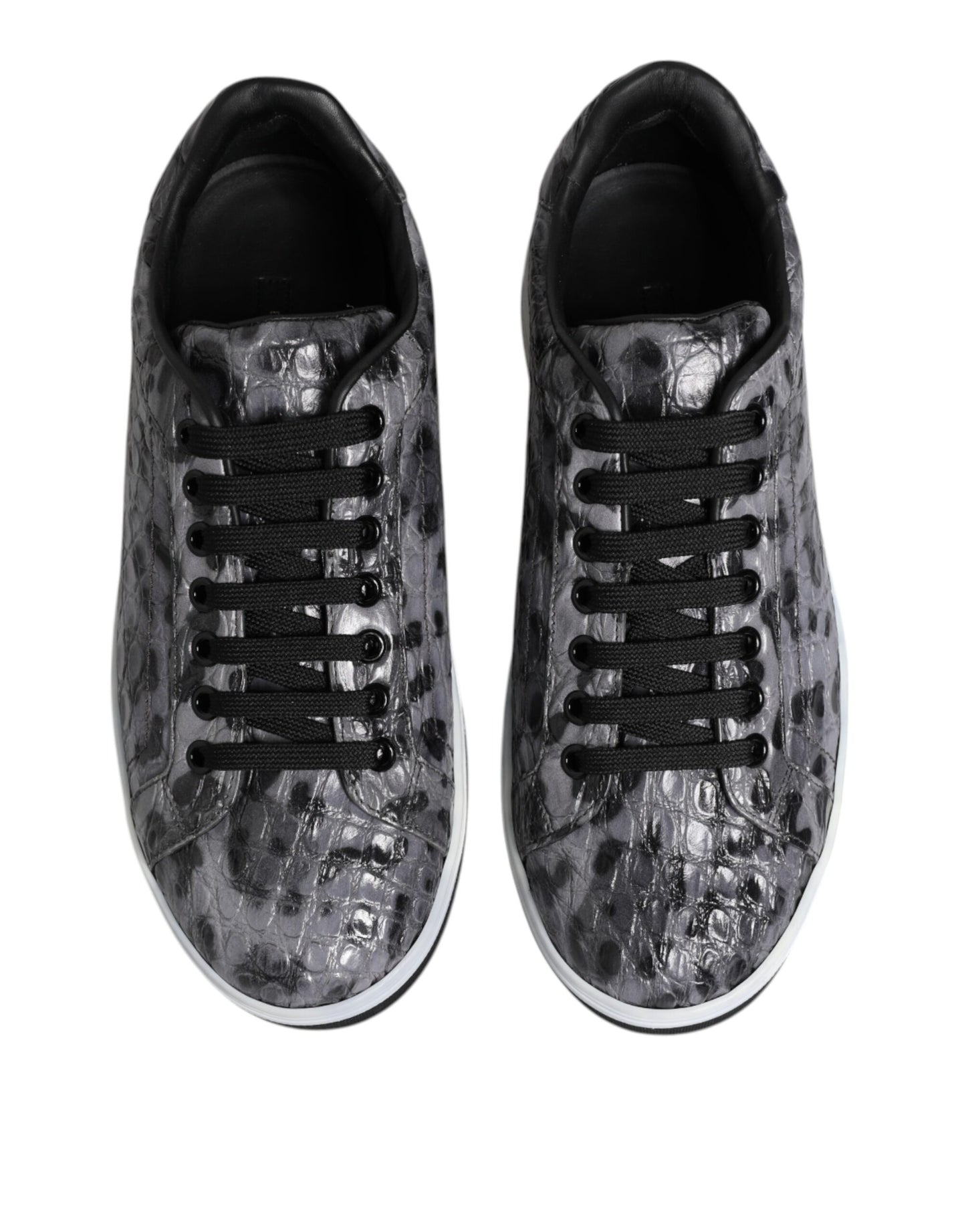 Dolce & Gabbana Gray Leather Leopard Low Top Sneakers Shoes