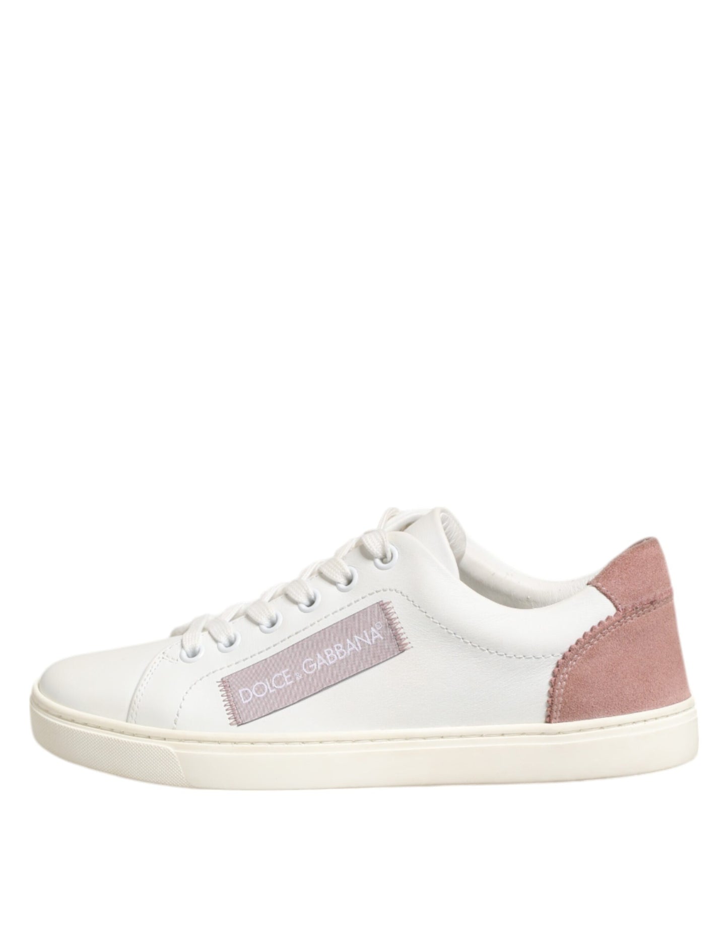 Dolce & Gabbana White Pink Leather Low Top Sneakers Shoes