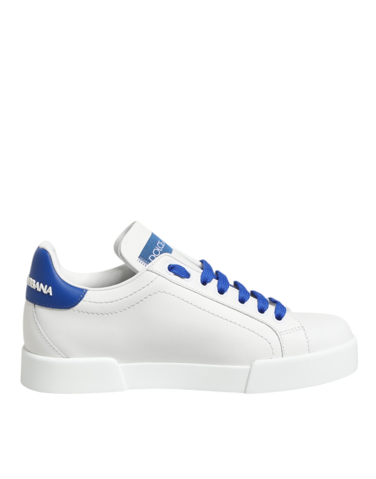 Dolce & Gabbana White Blue Leather Low Top Sneakers Shoes