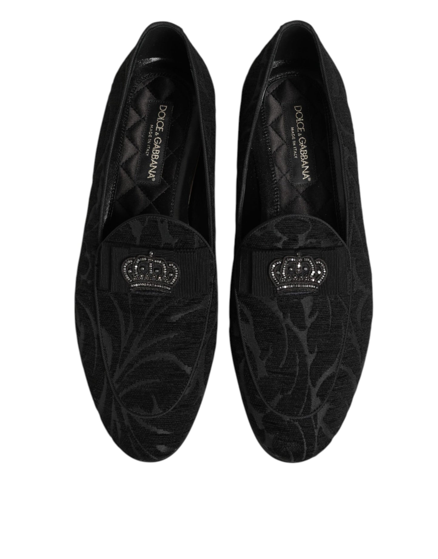 Dolce & Gabbana Black Brocade Crown Loafers Dress Shoes