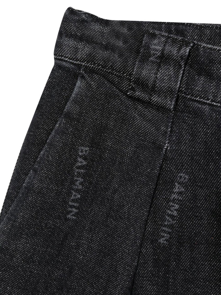 Balmain ALLOVER LOGO DENIM BERMUDA SHORTS