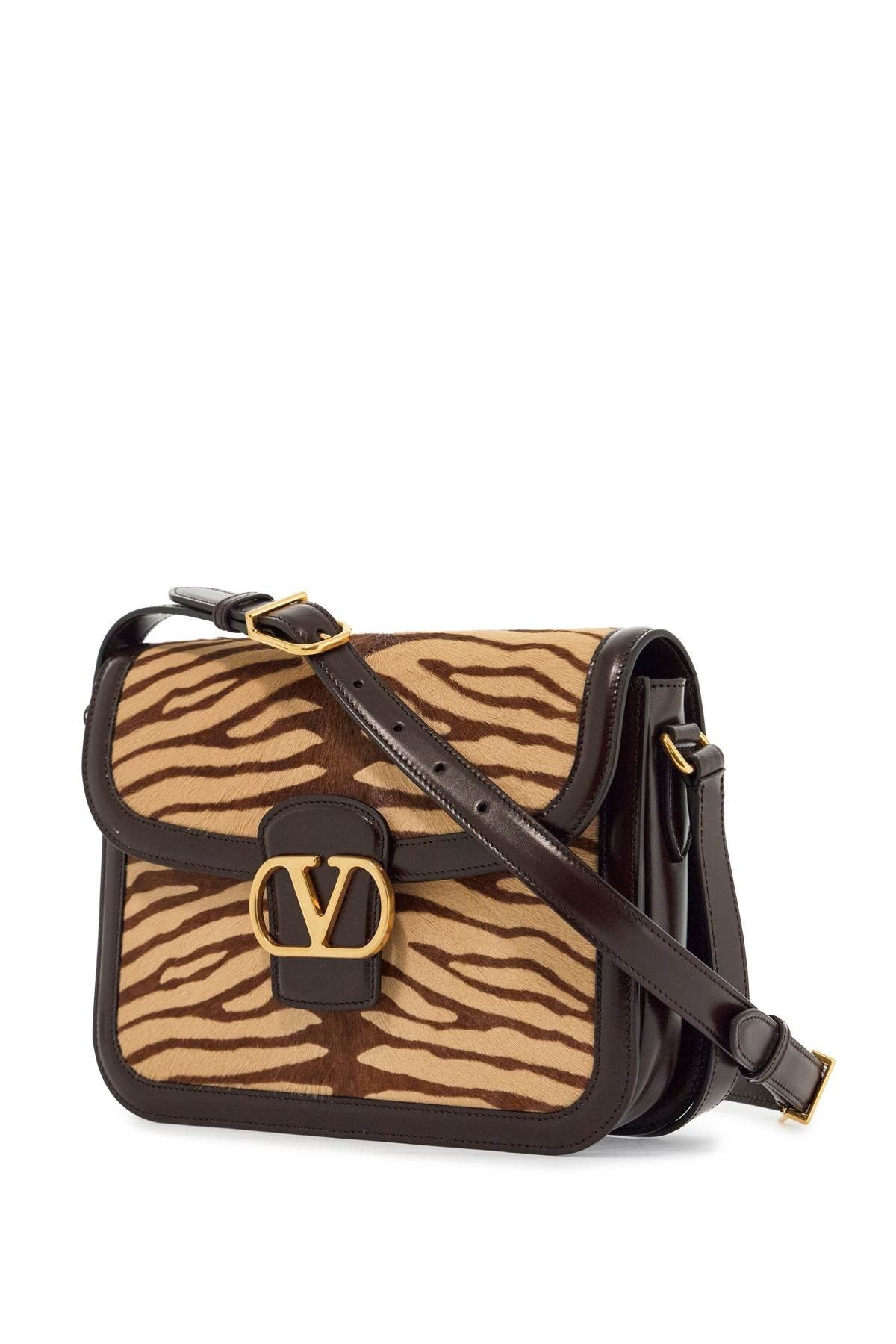 Valentino Garavani beige and dark brown striped leather shoulder bag