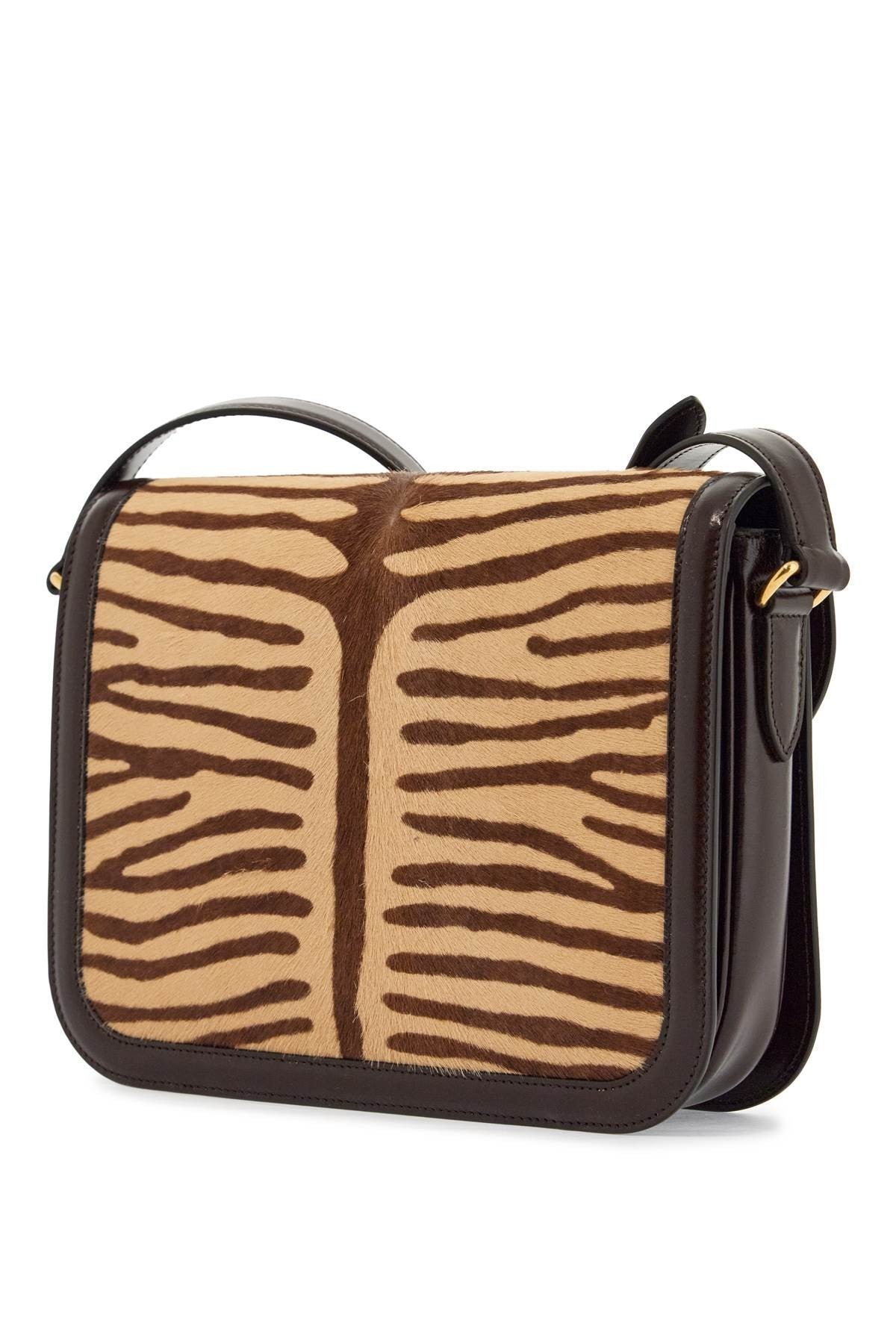 Valentino Garavani beige and dark brown striped leather shoulder bag