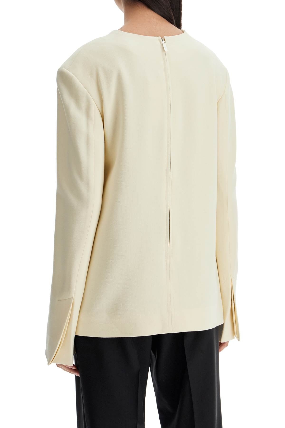 TOTEME beige long sleeve top with applied pockets in viscose and wool