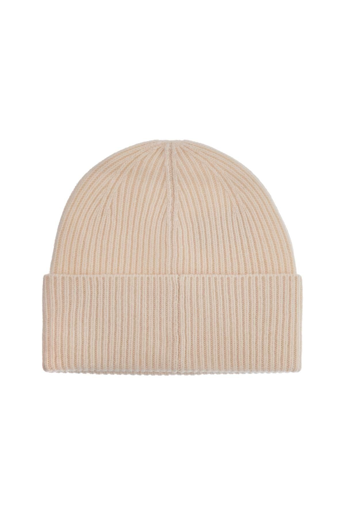 TOTEME beige ribbed wool beanie with embroidered logo