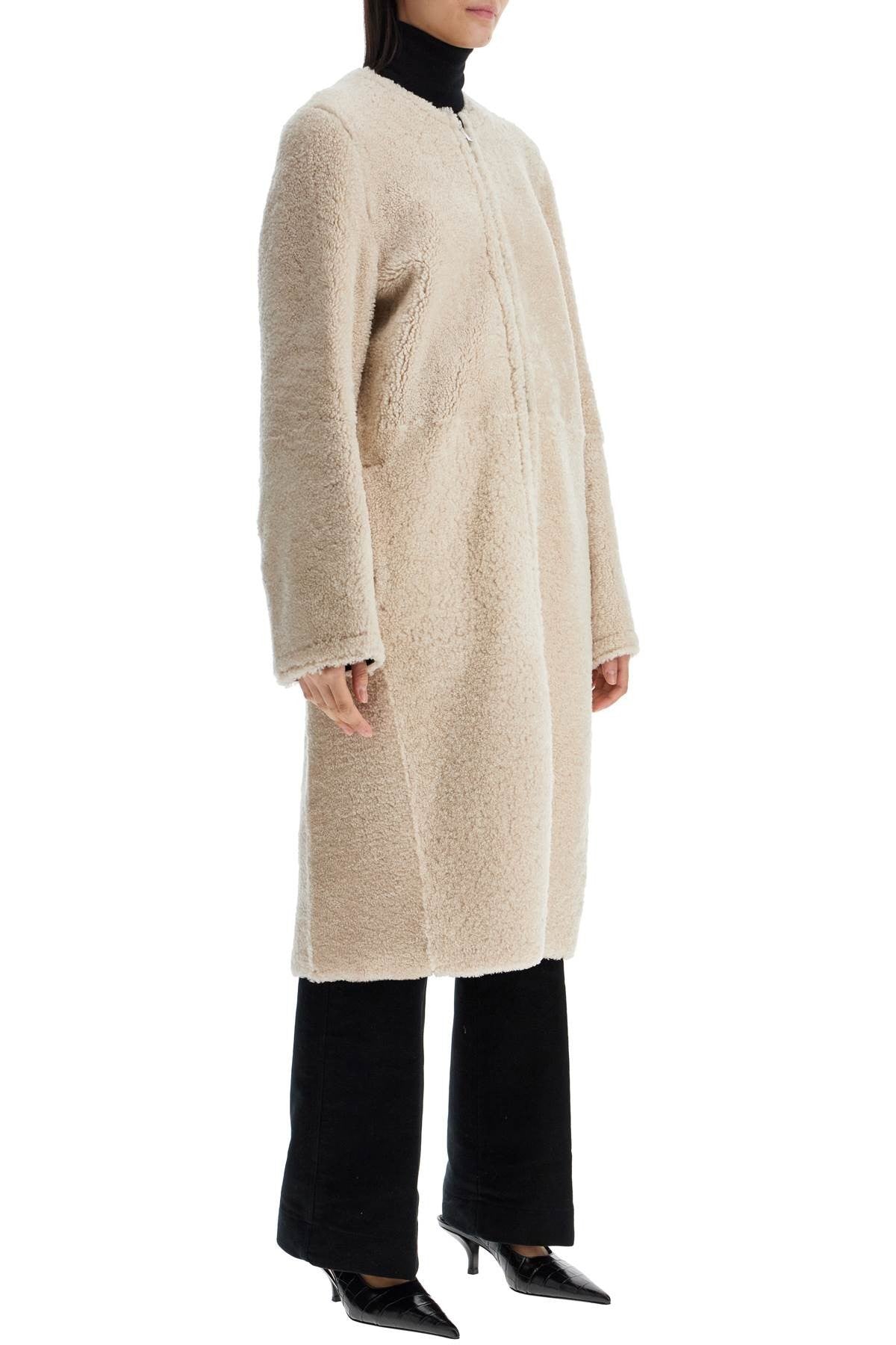 TOTEME beige shearling coat with zip