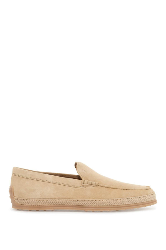 TOD'S beige woven leather slip-on loafers with rubber sole