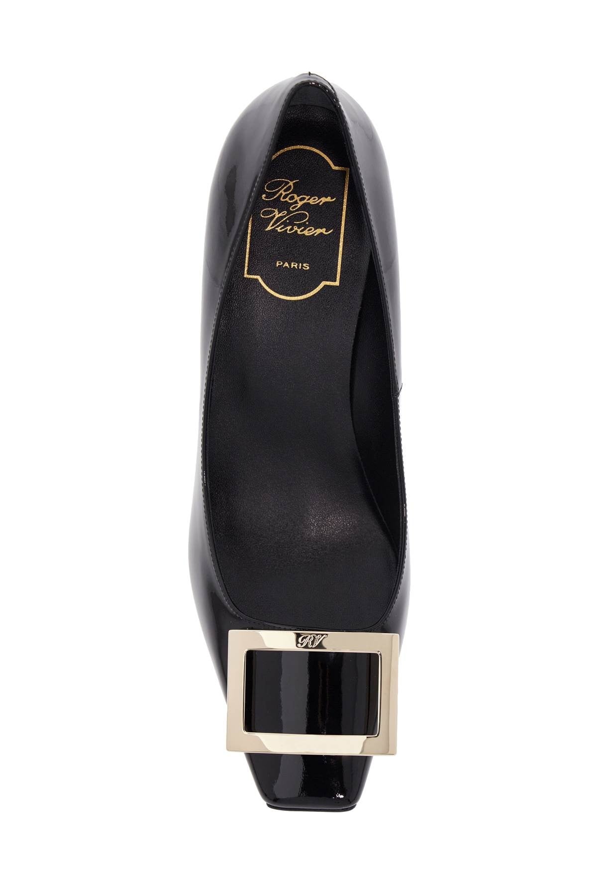 ROGER VIVIER belle vivier t.70 black calfskin pumps with metal buckle