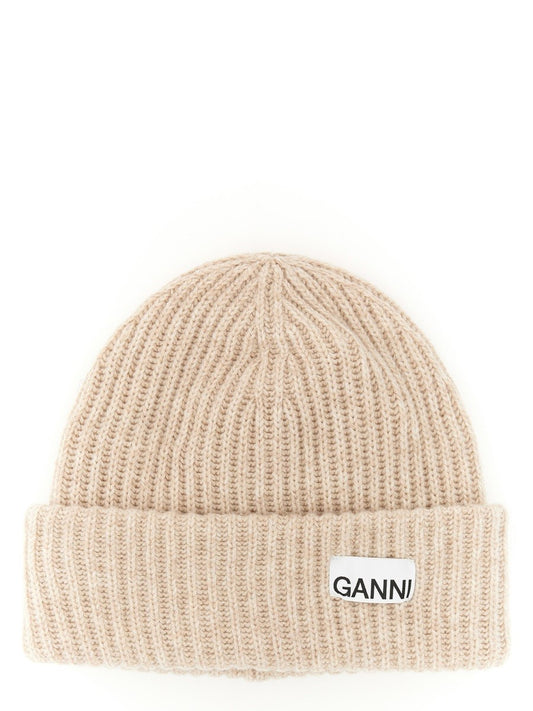 GANNI BEANIE HAT WITH LOGO