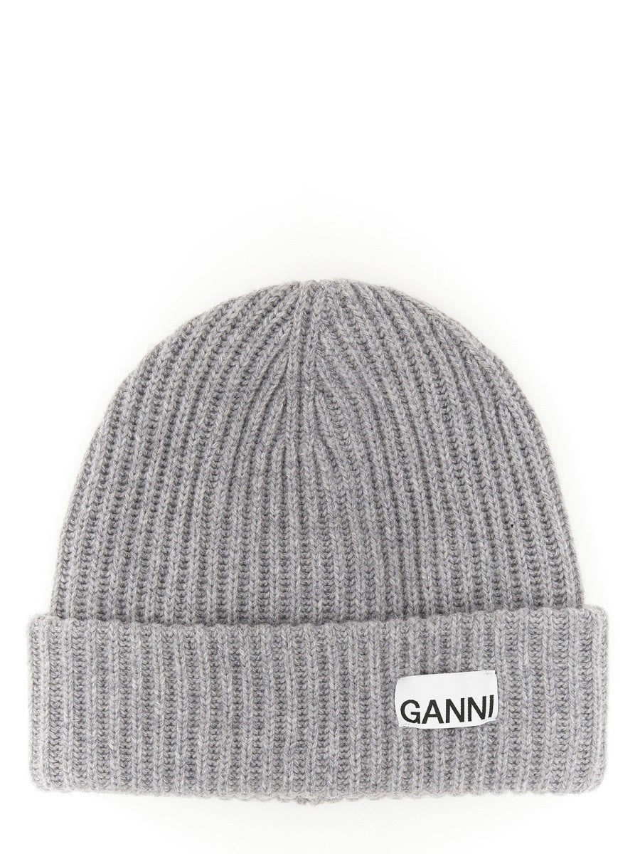 GANNI BEANIE HAT WITH LOGO