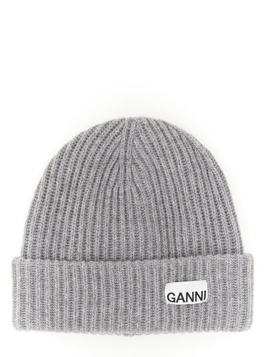 GANNI BEANIE HAT WITH LOGO