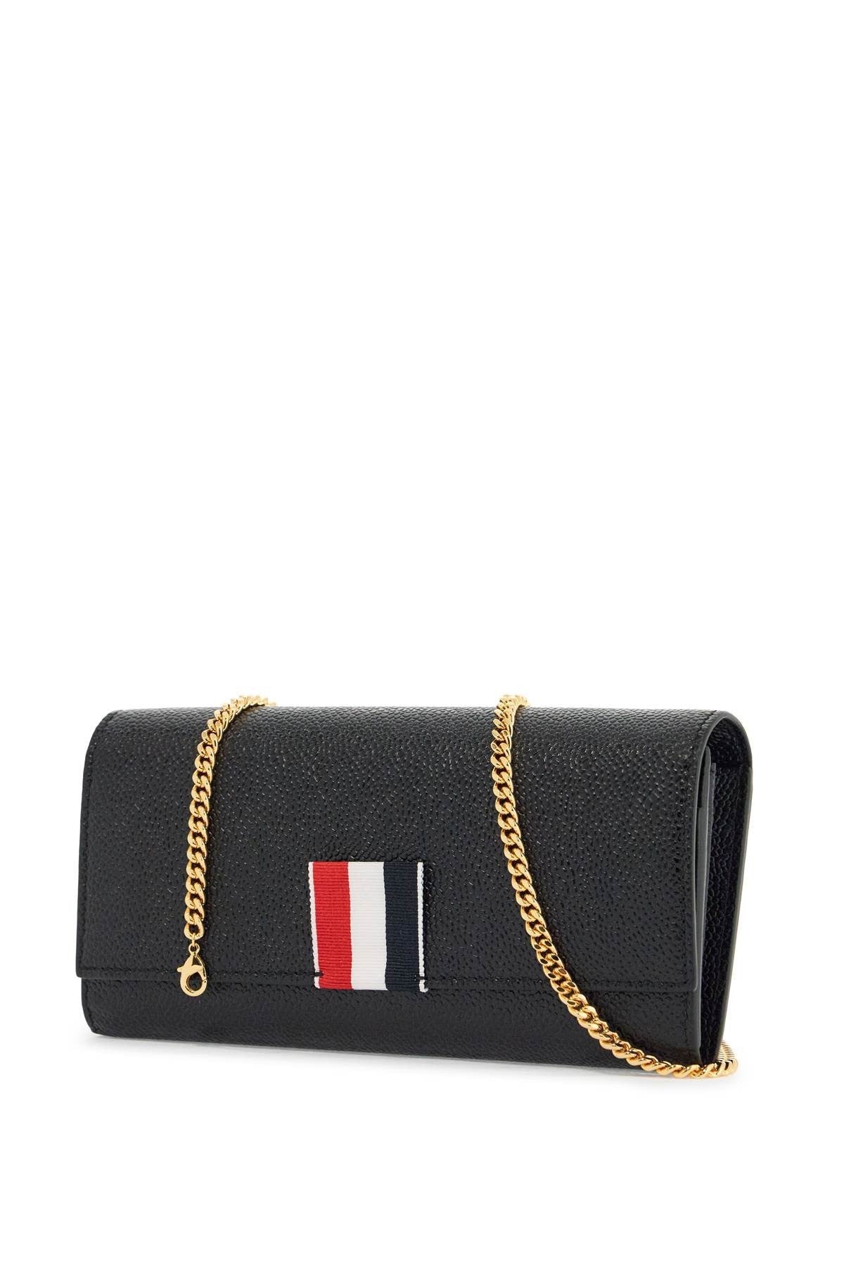 THOM BROWNE black calfskin chain wallet with rwb detail