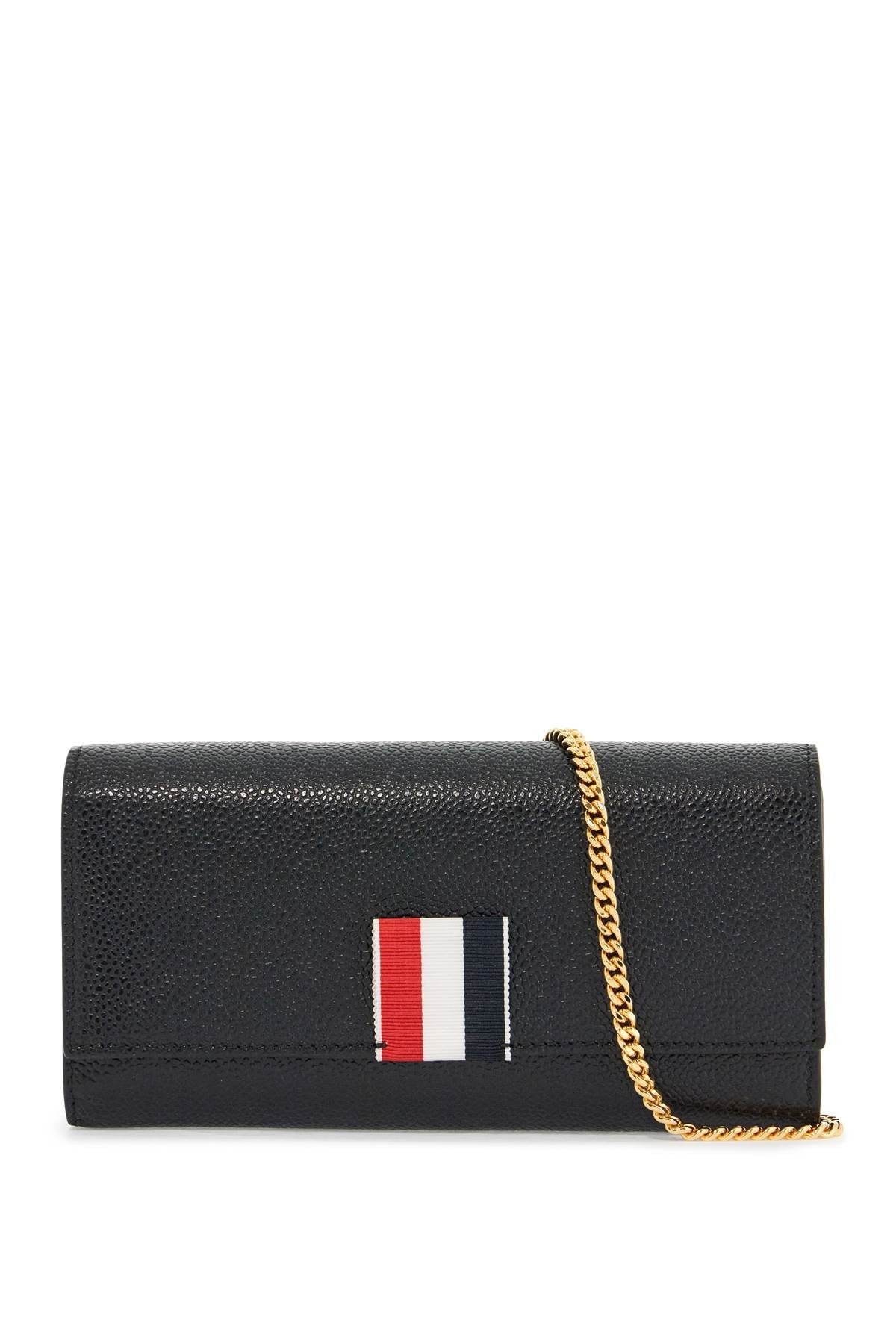 THOM BROWNE black calfskin chain wallet with rwb detail