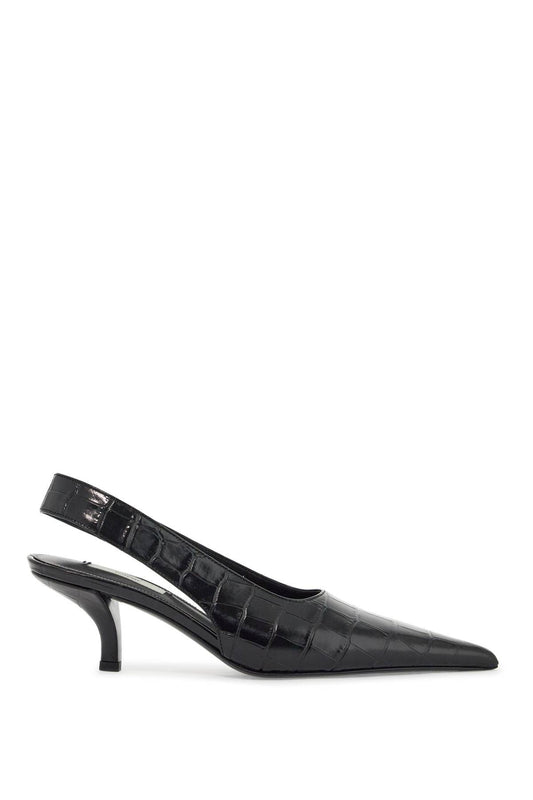 TOTEME black calfskin crocodile effect slingback pump