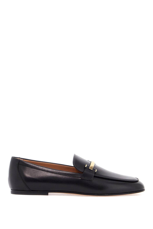 TOD'S black calfskin women's loafers with metallic band