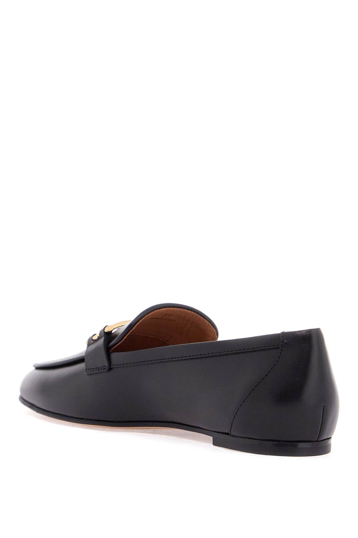 TOD'S black calfskin women's loafers with metallic band