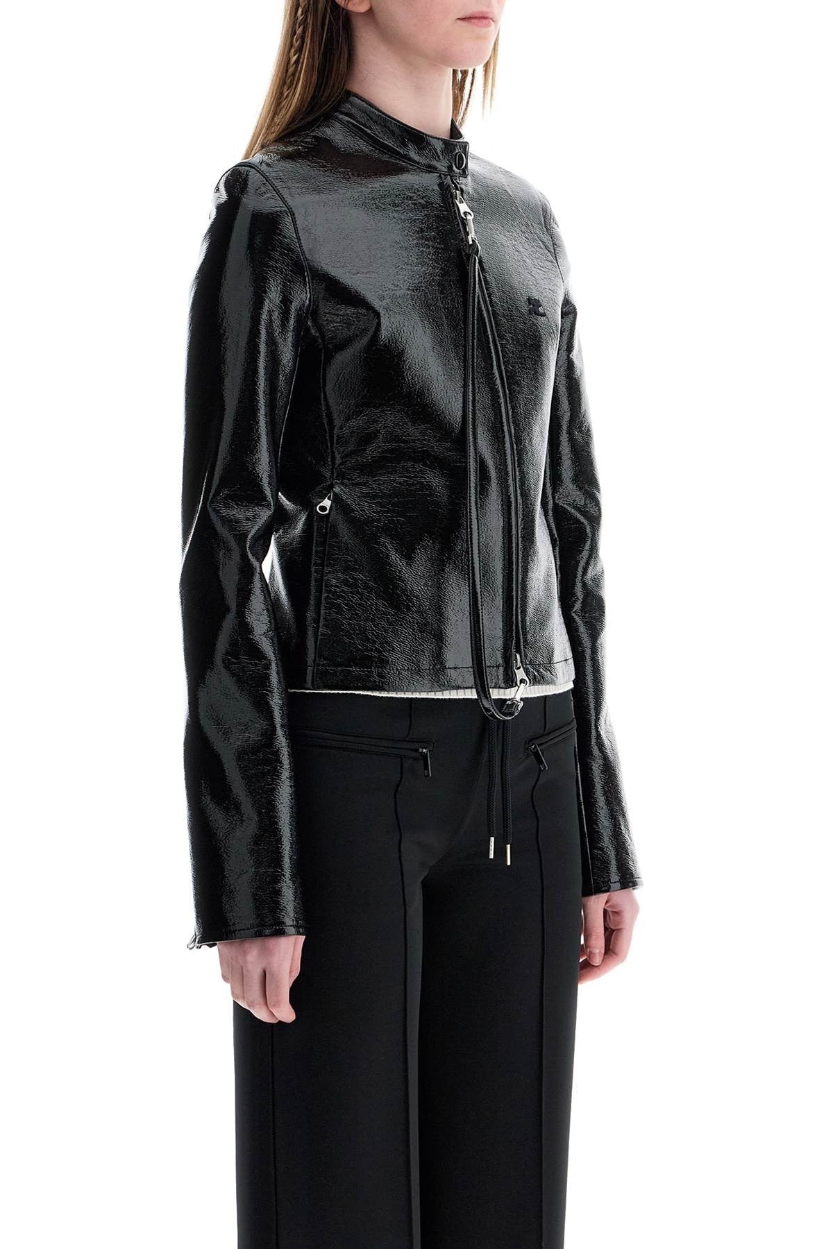 COURREGES black cotton jacket with high collar and zip