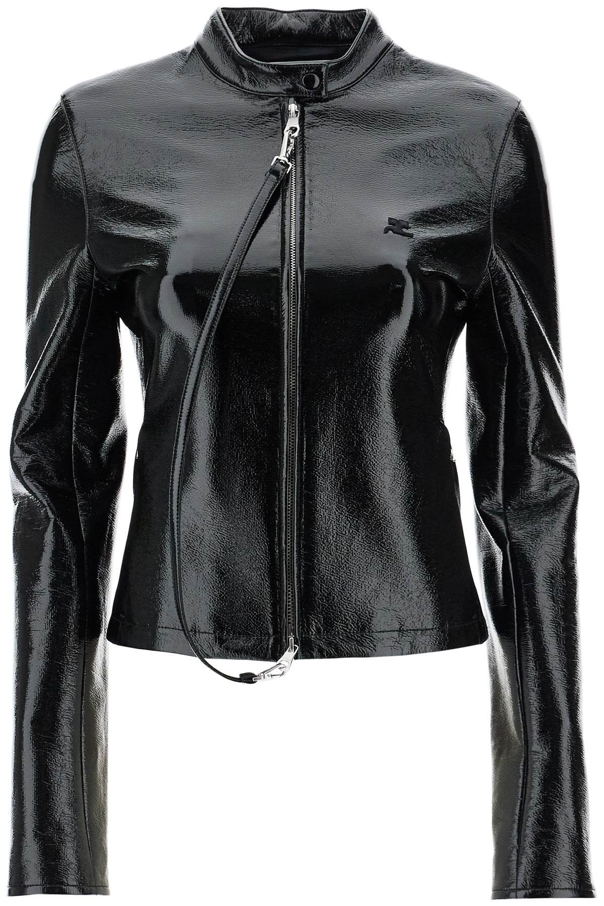 COURREGES black cotton jacket with high collar and zip