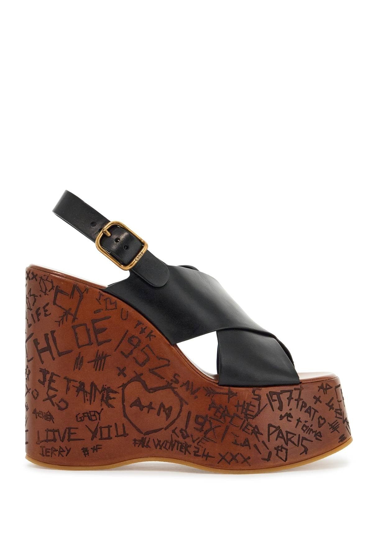 CHLOE' black cotton wedge shoes with golden buckle