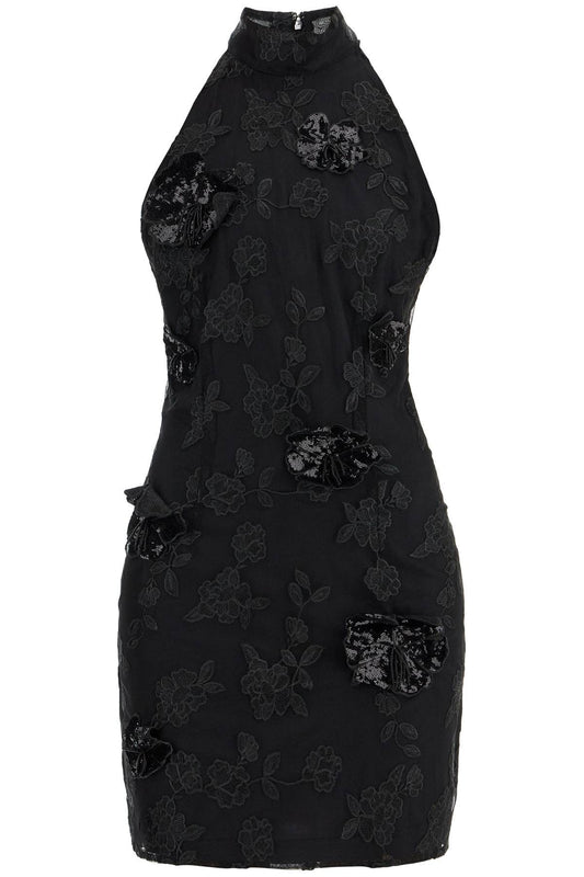 ROTATE black floral recycled polyester mini dress