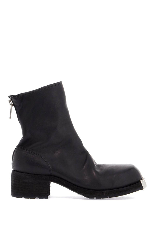 GUIDI black horse leather boots with side zip and metal insert