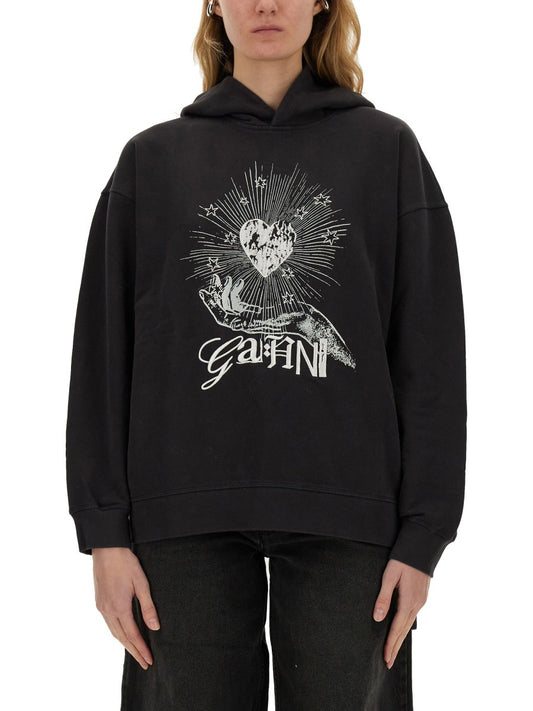 GANNI "BLACK ISOLI HEART" HOODIE