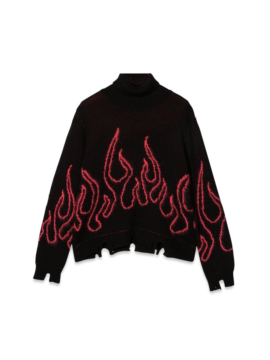 VISION OF SUPER BLACK JUMPER HIGH NECK WITH PINK FLAMES