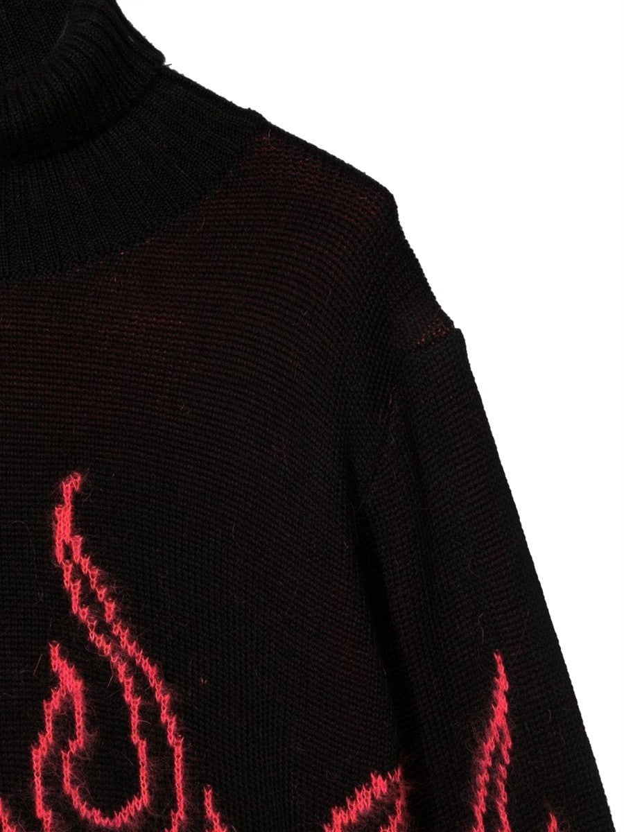 VISION OF SUPER BLACK JUMPER HIGH NECK WITH PINK FLAMES