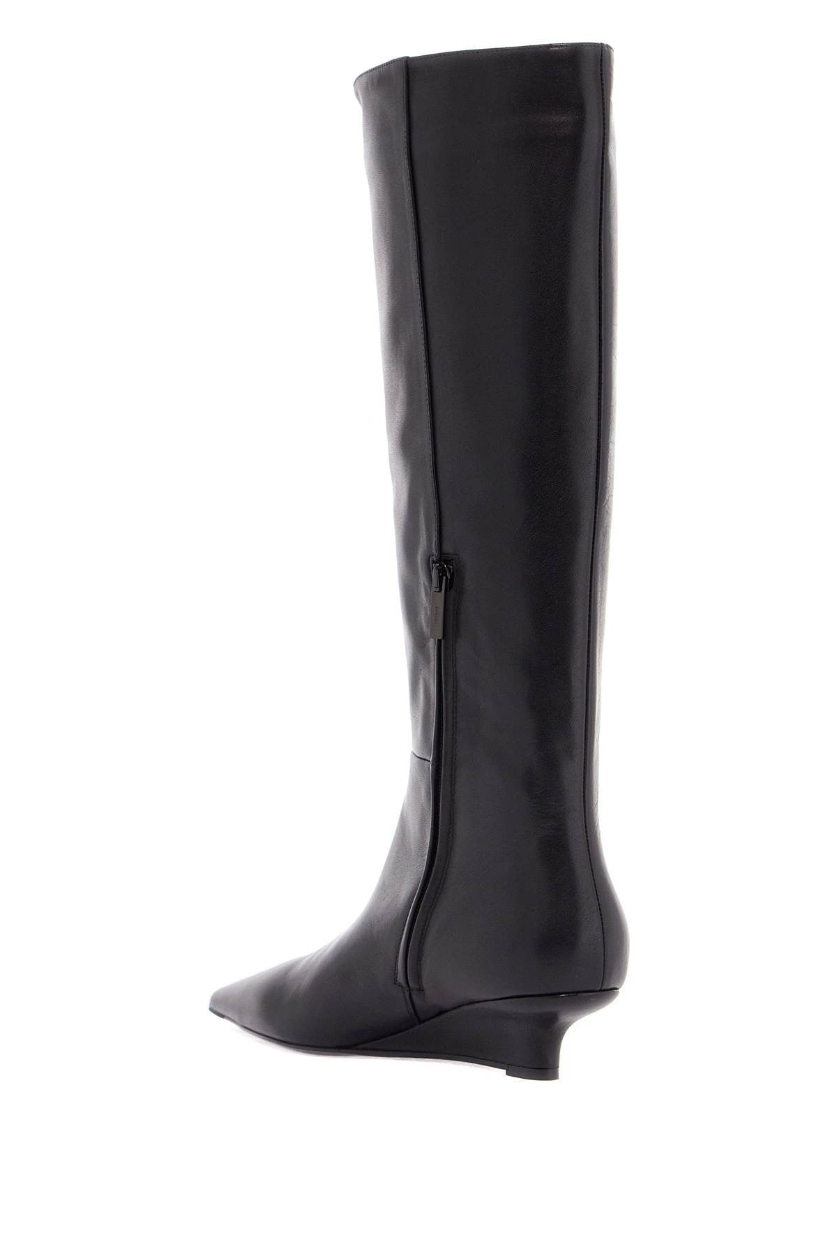 TOTEME black leather knee-high boots with low heel and pointed toe