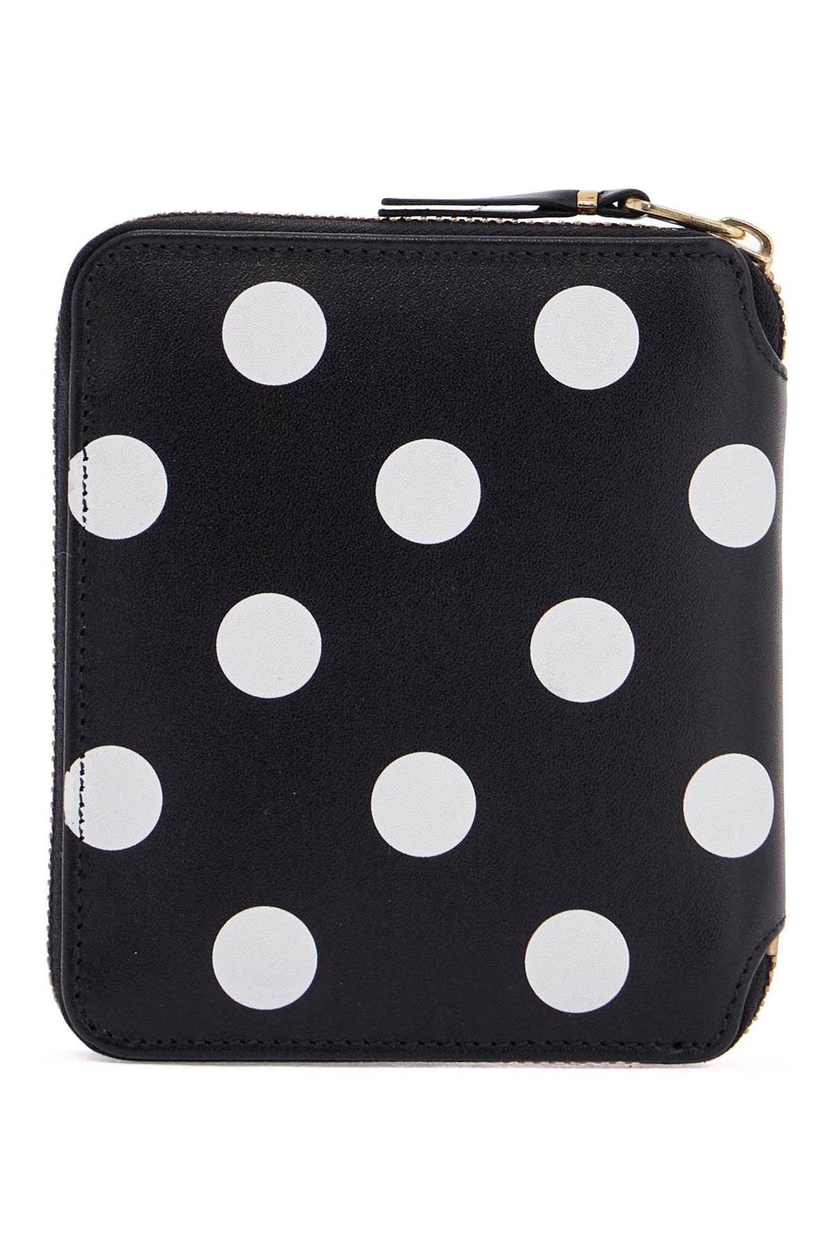 COMME DES GARCONS WALLET black leather wallet with white polka dots and gold zip