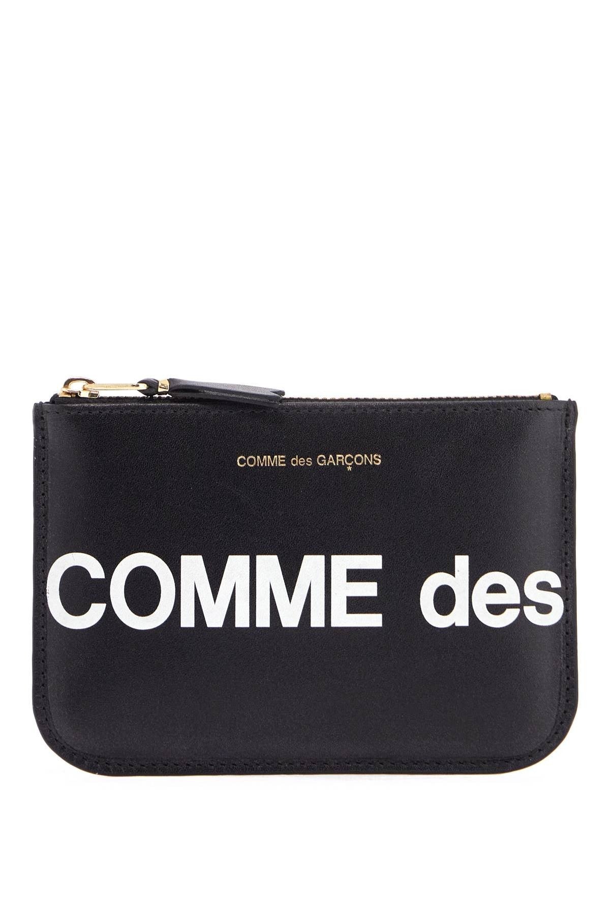 COMME DES GARCONS WALLET black leather wallet with zip and large logo