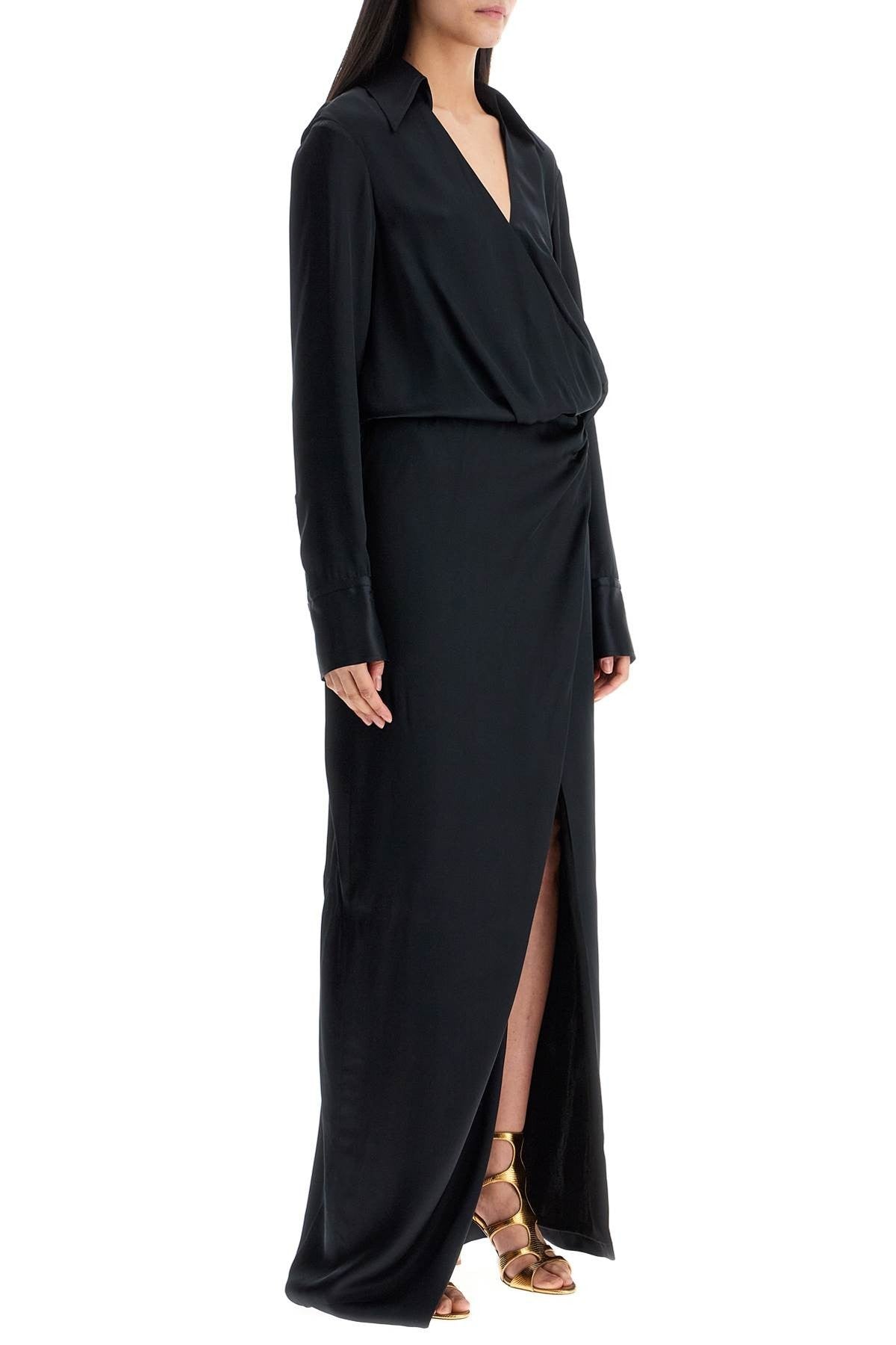 The Attico black long sleeve midi dress with side slit