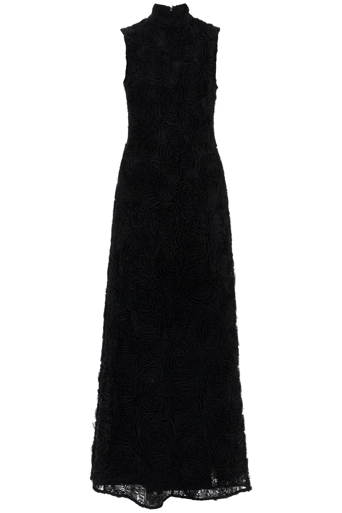 ROTATE black maxi dress in recycled polyester floral mesh