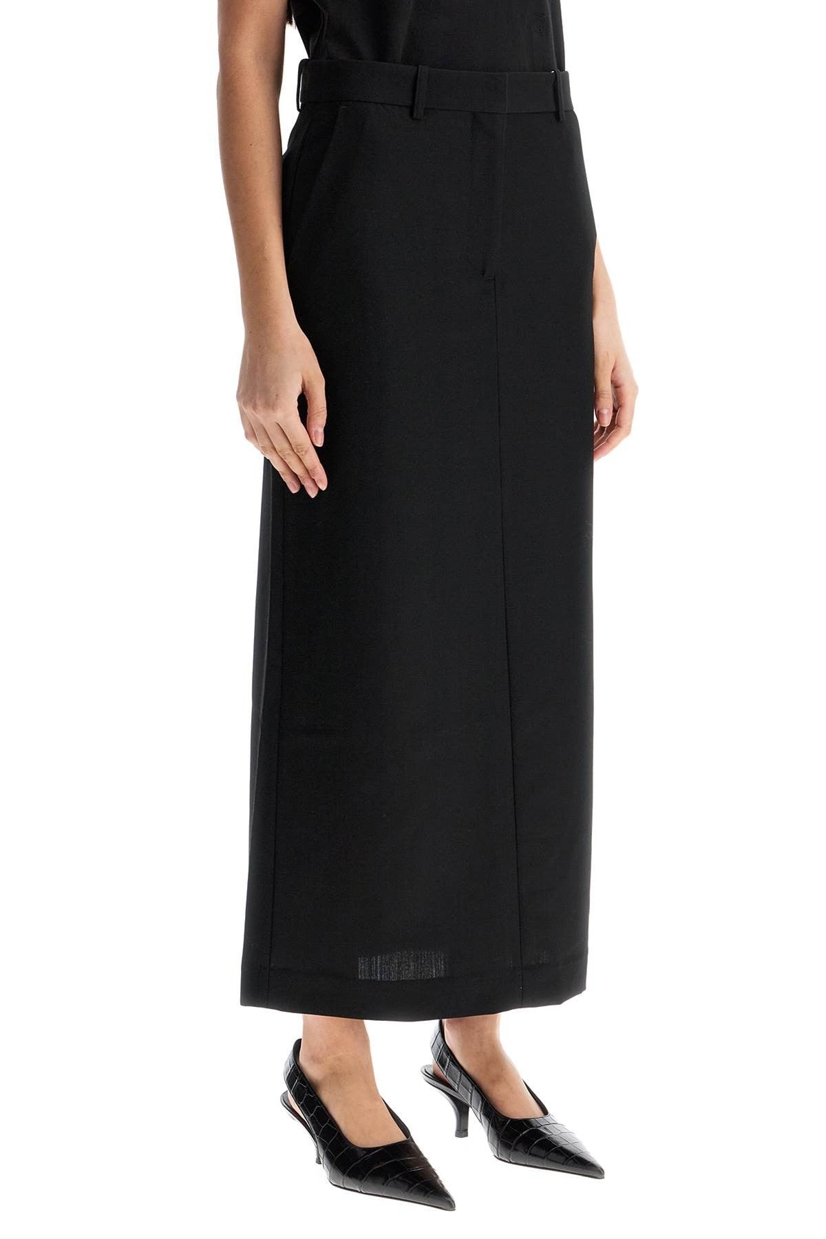 TOTEME black midi straight low-waisted skirt in recycled polyester and wool