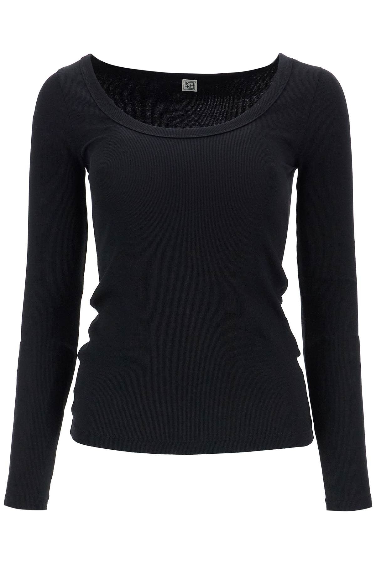 TOTEME black organic cotton ribbed top with wide neckline