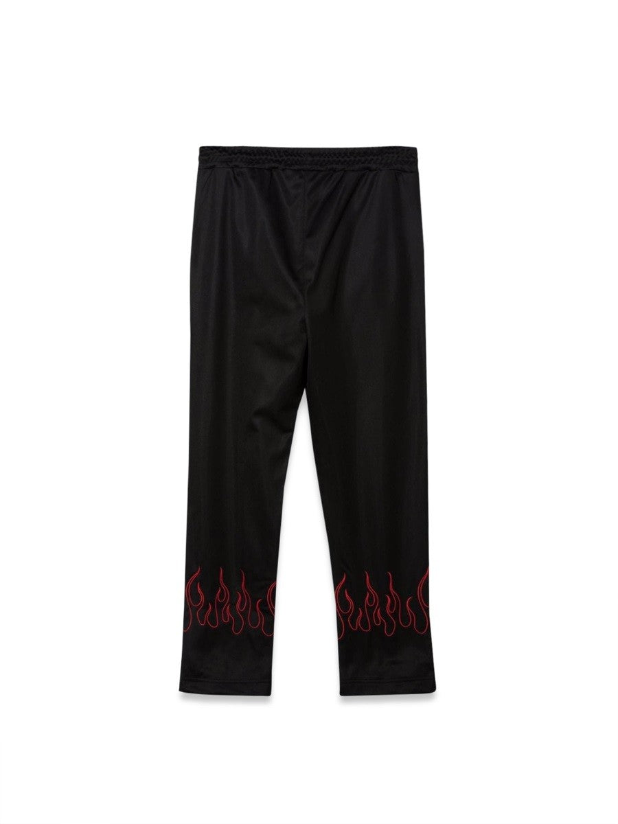 VISION OF SUPER BLACK PANTS WITH RED EMBROIDERED FLAMES