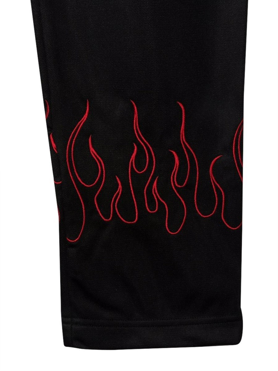 VISION OF SUPER BLACK PANTS WITH RED EMBROIDERED FLAMES