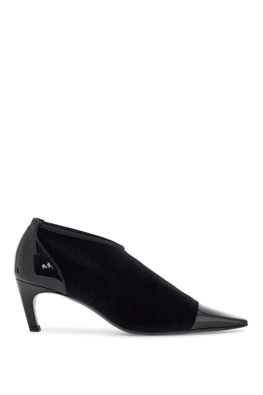 TOTEME black recycled patent leather pumps with medium heel and pointed toe