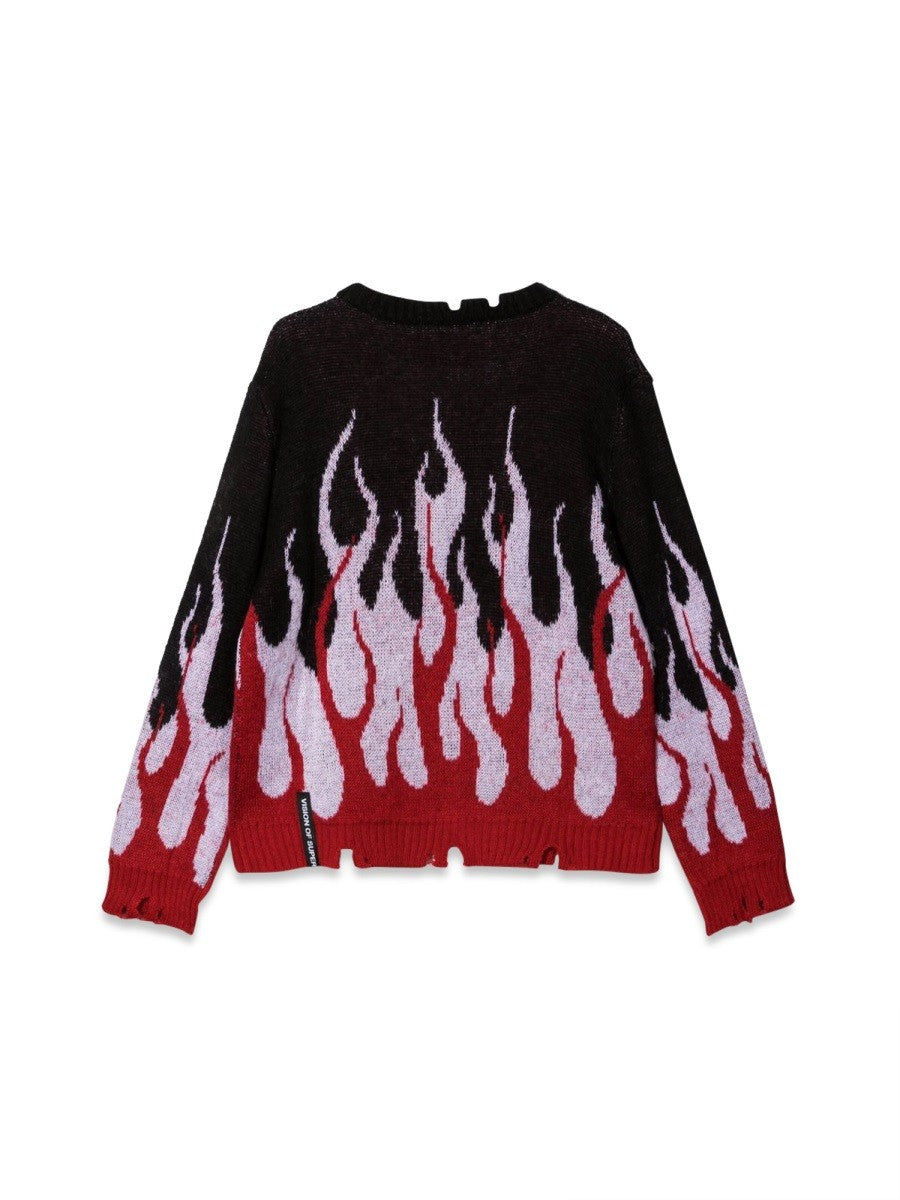 VISION OF SUPER BLACK SWEATER WITH DOUBLE FLAMES