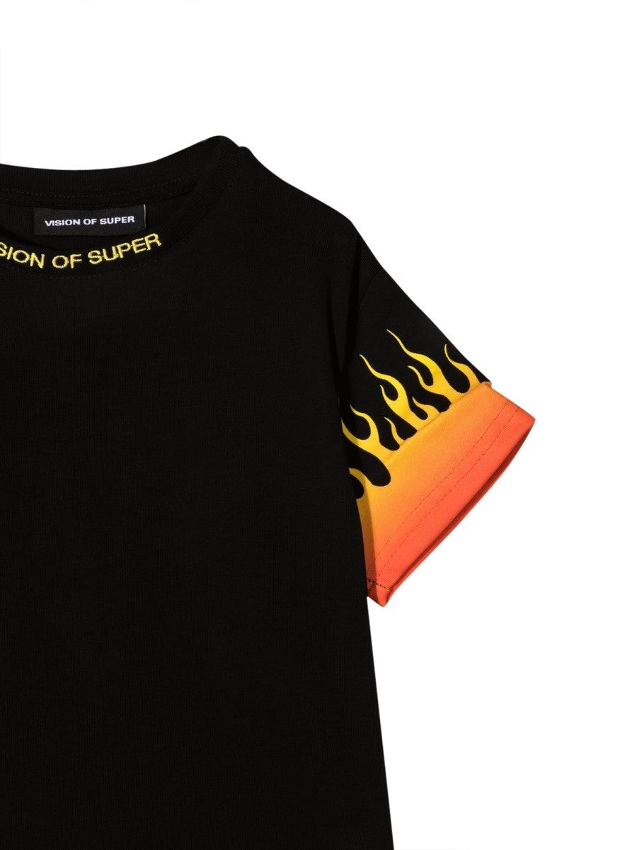 VISION OF SUPER BLACK TSHIRT WITH SHADED RED FLAMES