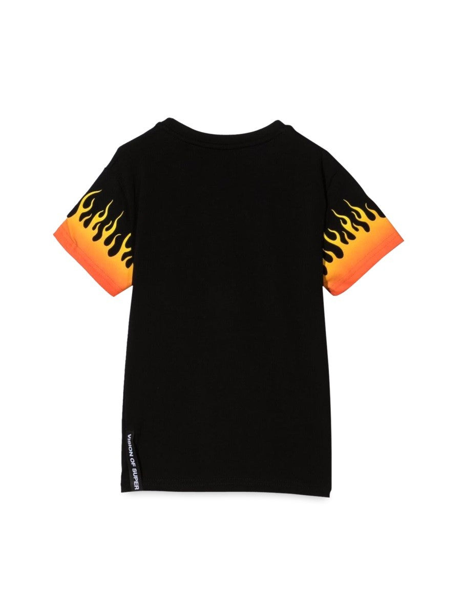 VISION OF SUPER BLACK TSHIRT WITH SHADED RED FLAMES