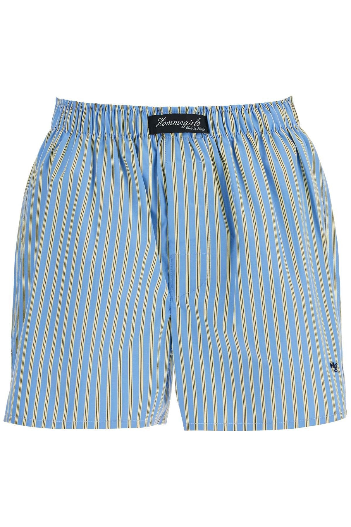 HOMME GIRLS blue cotton boxer shorts with vertical yellow stripes